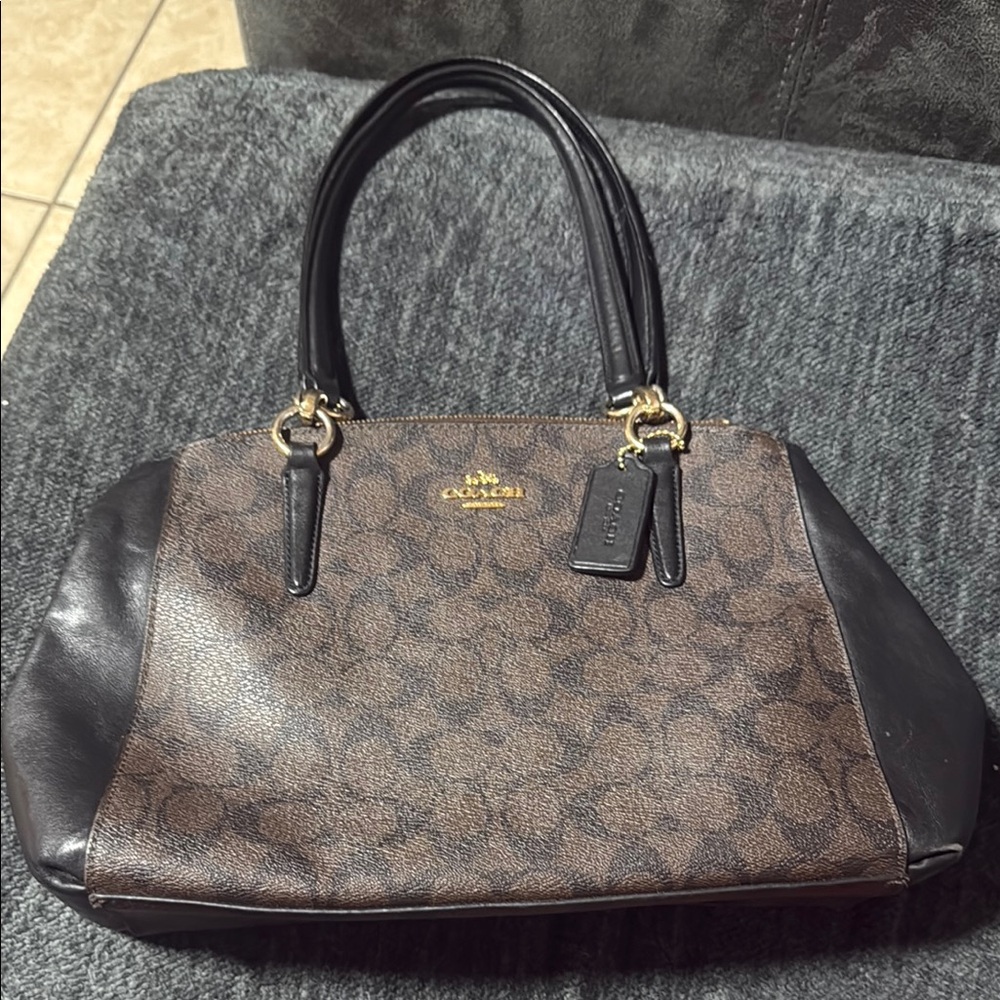 Coach Black and Brown Satchel with Signature Monogram